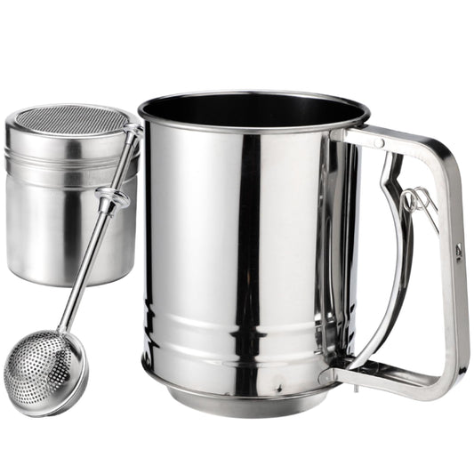 3 in 1 Stainless Steel Sifter 3 Cup Flour Sifter for baking with Powdered Sugar Duster Set, flour sprinkler Duster for Baking Pastries Pies Cupcakes and Desserts
