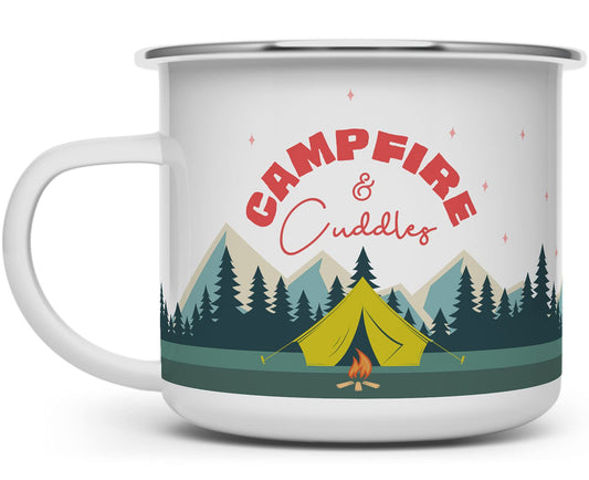Loftipop Campfire and Cuddles Enamel Camp Mug, Outdoor Camping Coffee Cup, Mountain Nature Hiking Outdoorsy Gift (16oz)