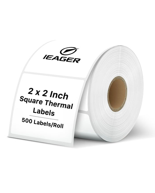 iEager 2"x2" White Square Thermal Printer Labels, Durable Label Stickers for Barcode, Logo, 500 Labels/Roll