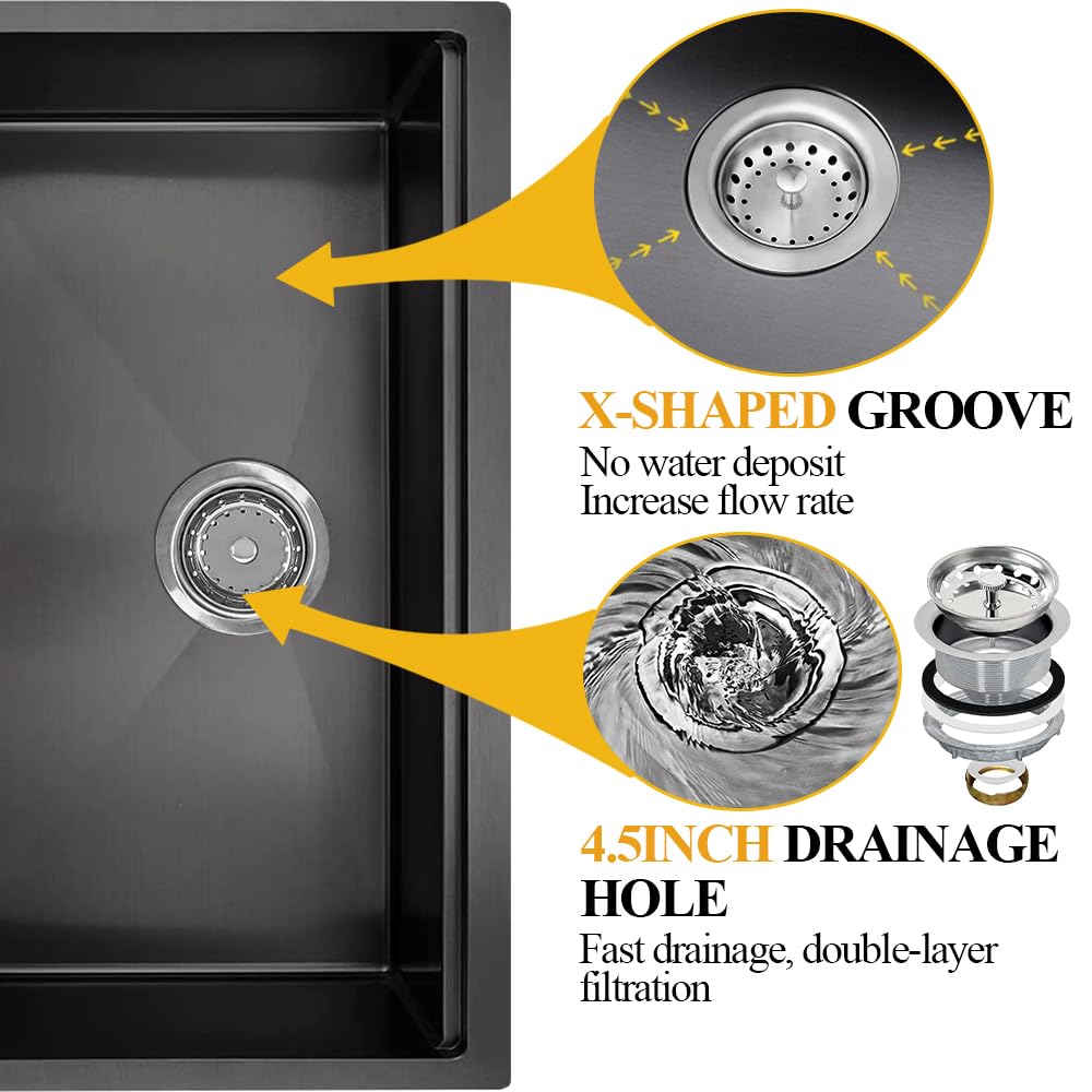 KOARDINK 30x19 In Black Kitchen Sink Workstation - Undermount Stainless Steel Single Bowl Drop In Modern Workstation Sink Come With SS Grid,Drying Rack,Cutting Board,Utensil Rest And Drain Assembly