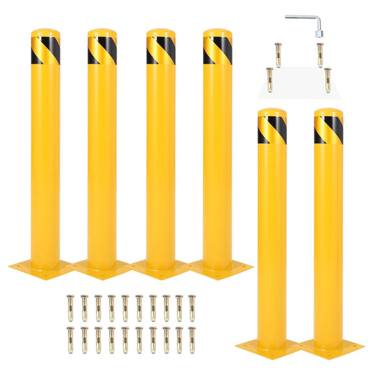 Safety Bollard, 42" Height 4.5" Diameter Steel Post with Anchor Bolts, Yellow Traffic Bollard for Property Protection & Parking Lots (6 Pack)