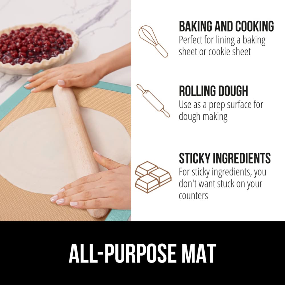 GORILLA GRIP Food Grade Reusable Nonstick Silicone Baking Mat, 16.5x11.87, Half Sheet 2PK, Oven Safe Cookie Sheet Liners, Up to 500 Degrees, No Mess Easy Clean Pastry Mats, Kitchen Essentials, Mint