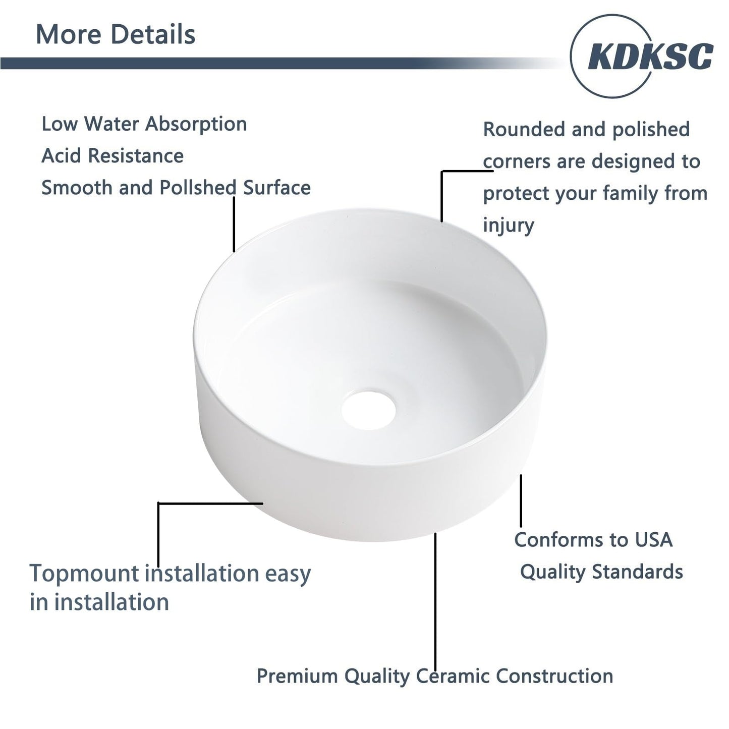 KDKSC Small Bathroom Vessel Sink 12"x12" Round Bathroom Sink White Ceramic Bathroom Sinks Modern Above Counter Art Basin