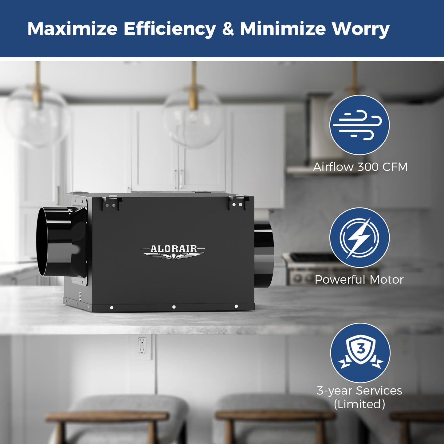 ALORAIR 6 Inch Inline Bathroom Exhaust Fan – Ultra Quiet 300 CFM Ventilation Fan for Bathroom, Attic, Kitchen, Garage, Laundry Room – Durable, Easy to Install, Powerful Airflow