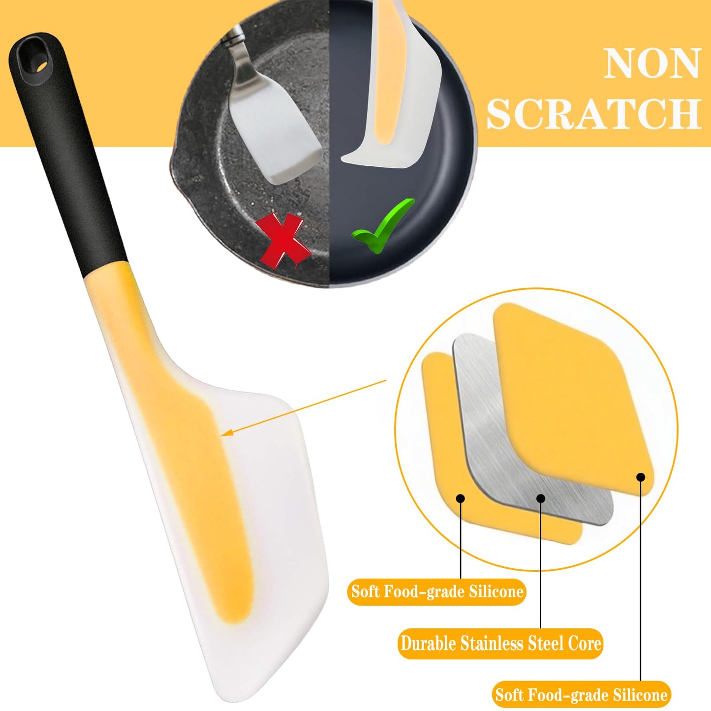Bigwinyep Omelette Spatula, Silicone Spatula Flipper, Heat Resistant Omelette Turner for Kitchen Omelet Pancake Crepes, Yellow