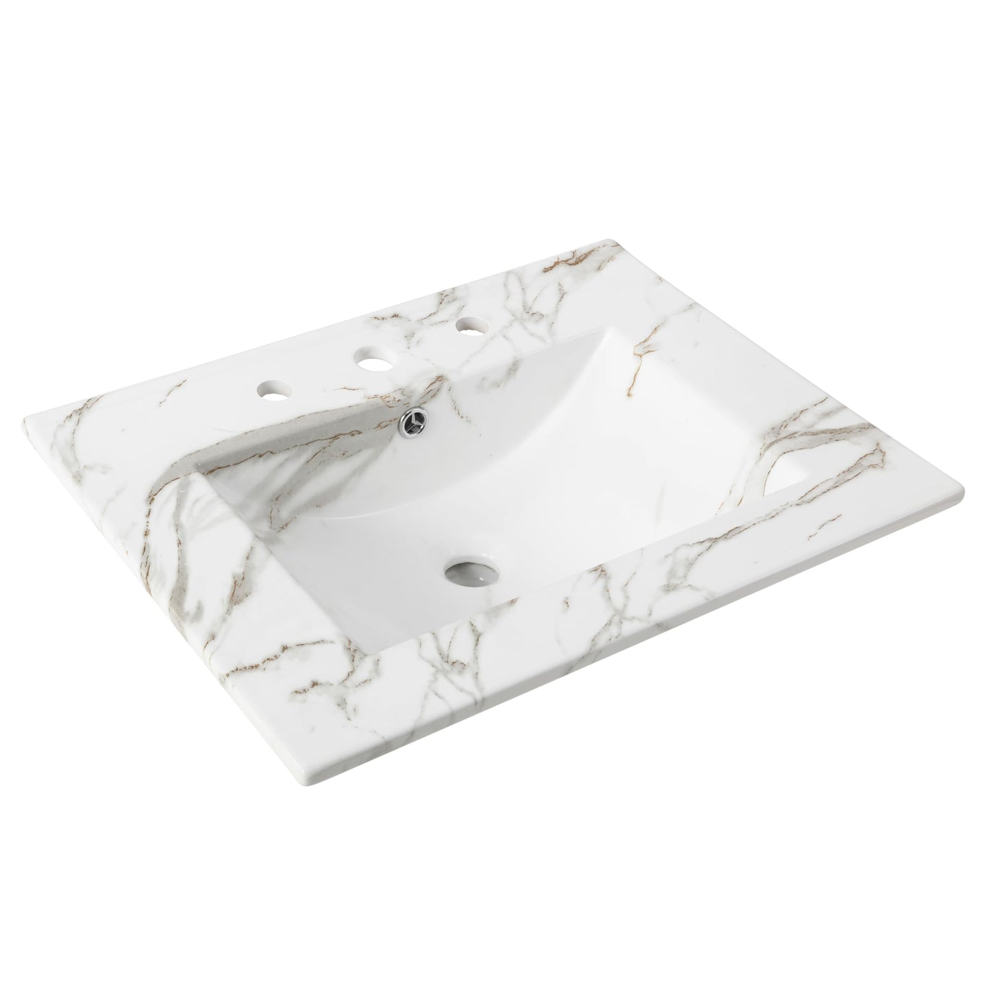 JONATHAN Y SNK1001C Ancillary 3-Hole 24 in. W x 18.25 in. D Classic Contemporary Rectangular Ceramic Single Sink Basin Vanity Top, White Marble Effect