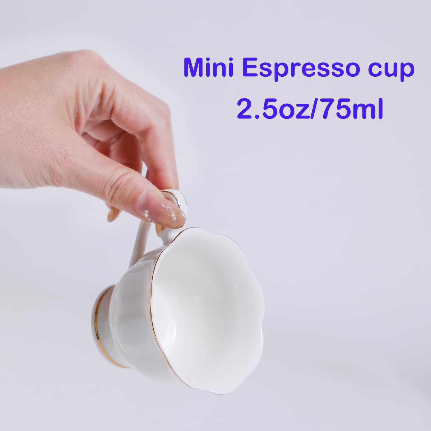 PRECITIME White Porcelain 75ml Demitasse Set of 8 (16-Piece) - 2.5oz Espresso Cups & Saucers, Elegant White & Gold Trim Coffee Set for Turkish Coffee, After Dinner, Gift Giving