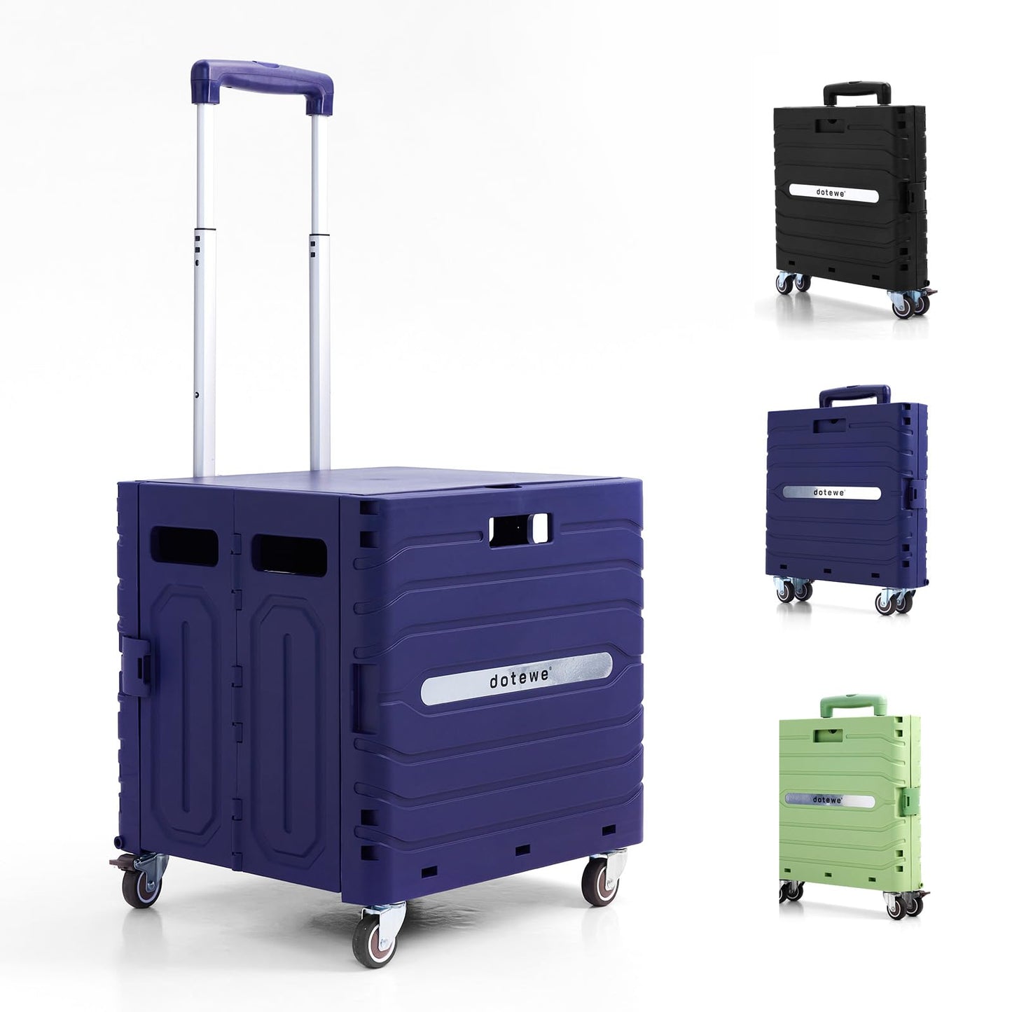 Folding Utility Cart Portable Rolling Crate Handcart Foldable Shopping Trolley Collapsible, with Lid, on Wheels, for Grocery, Garden, Office, Storage, Teacher, Tool (Purple)