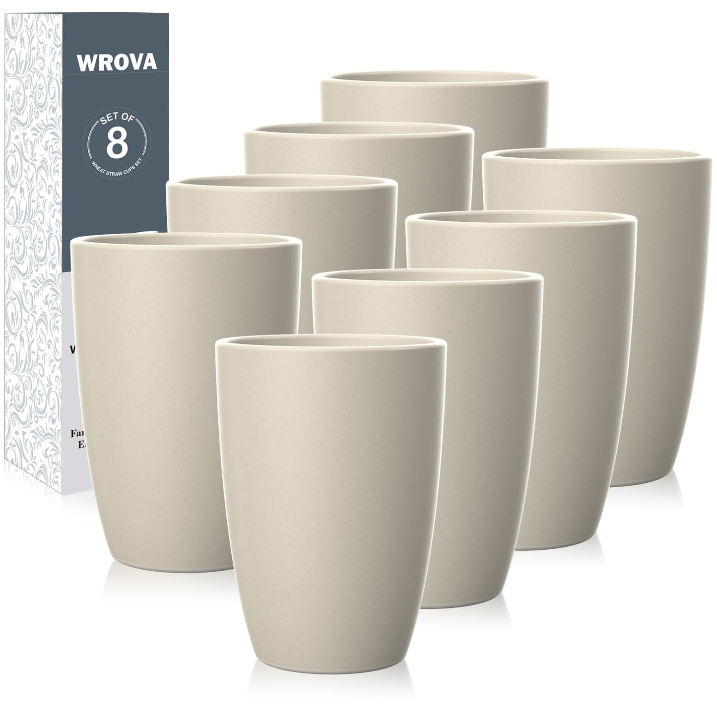 Wrova Wheat Straw Cups 8 PCS Good Alternative to Plastic Reusable Cups 20 oz Unbreakable Drinking Cup Reusable Dishwasher Safe Water Plastic Glasses Beige Series