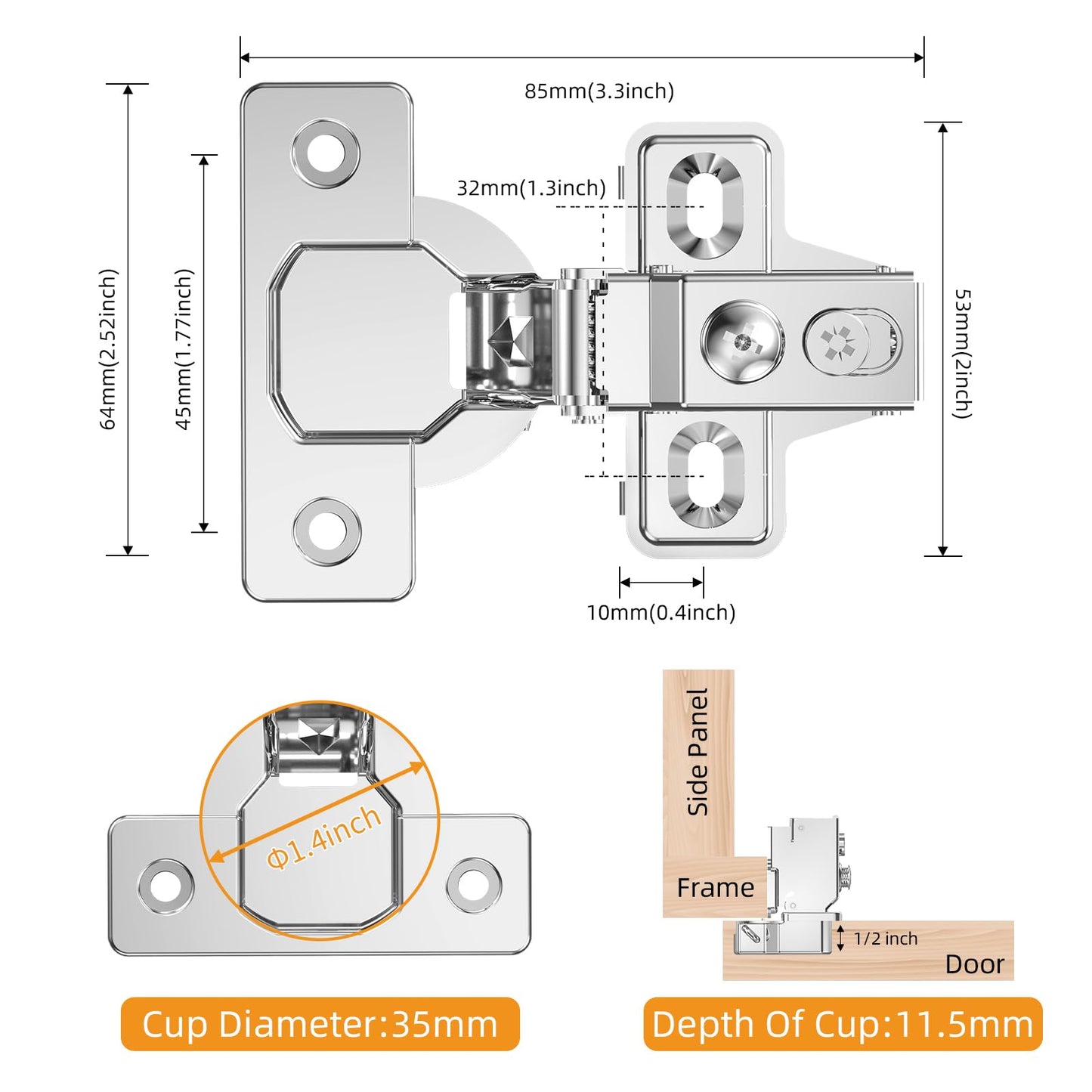 Chibery 50 Pack 1/2" Overlay Soft Close Face Frame ＆ Frameless Hinges, Stainless Steel Quiet 3D Concealed for Kitchen Door, 105° Slow Smooth Hardware Replacement, Self Closing Hidden, Satin Nickel