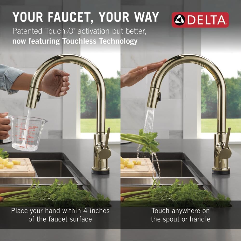 Delta Trinsic Touchless Kitchen Faucet with Touch Technology, Polished Nickel Kitchen Sink Faucet with Pull Down Sprayer, Single Hole, Polished Nickel 9159TL-PN-DST
