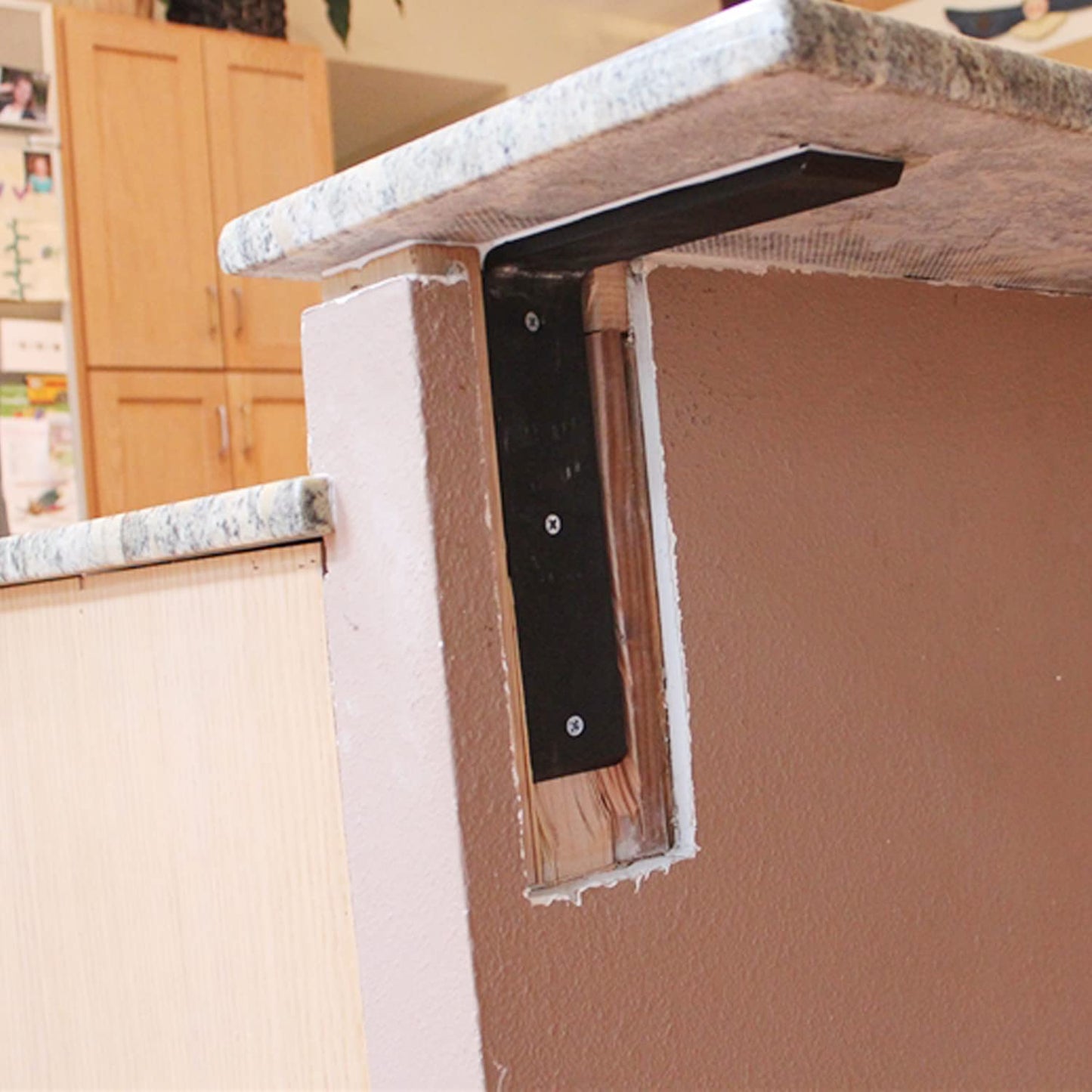 WINKER Countertop Support Bracket 3 Pack Heavy Duty 3/8" Thick Hidden L Shelf Bracket 14" x 6" x 2.5" Metal Corbels for Quartz/Granite/Wood/Concrete/Laminate Countertops, Black