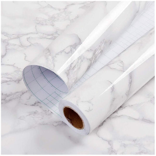 practicalWs Marble Paper Granite Gray/White Roll Kitchen Countertop Cabinet Furniture is Renovated Thick PVC Easy to Remove Without Leaving Glue Upgrade 17.71" x 196.8"