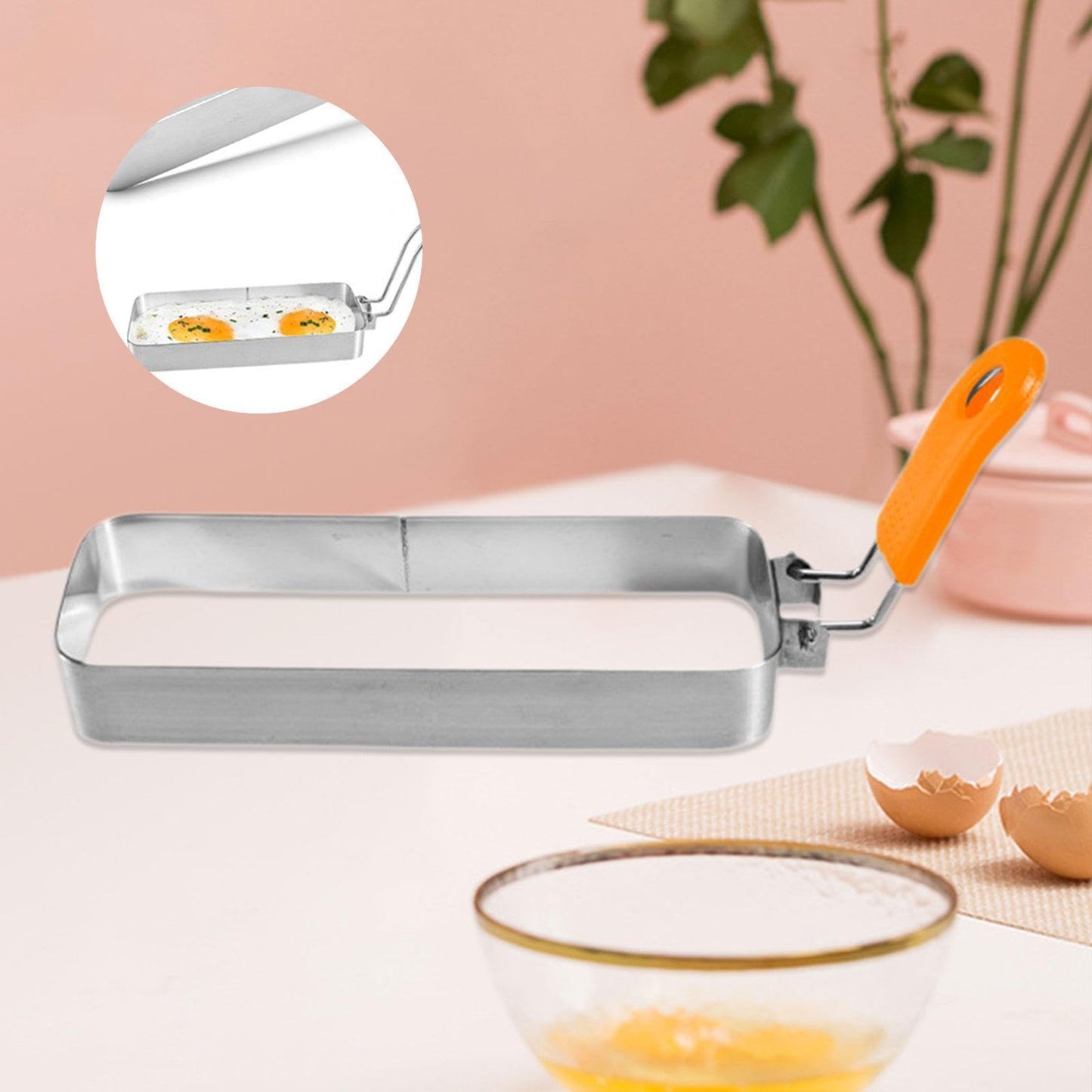 IEUDNS Egg Stainless Steel with Handle Muffin Omelette for Griddle Pan Crumpet s Rectangle Griddle Cooking Shape, Orange Handle