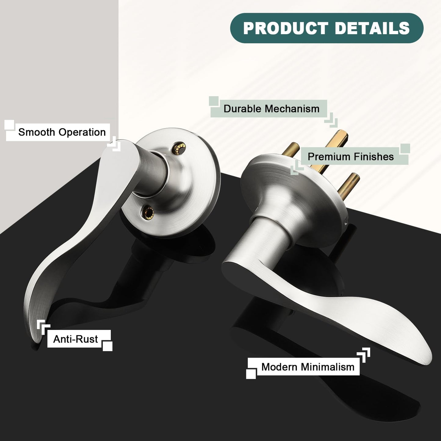 GOBEKOR Door Handles Brushed Nickel Passage Door Handle Interior Door Lock Keyless Hall Closet Door Knob Silver Passage Door Levers, Reversible Lever, 6 Pack