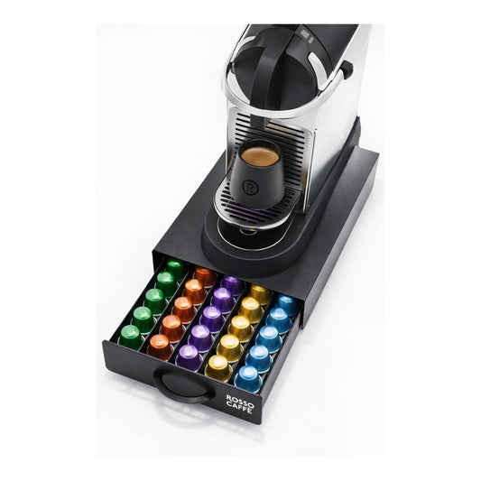 ROSSO CAFFÈ Coffee Capsule Drawer Organizer Compatible with Nespresso Original Machines, Holds 45 Capsules, Space-Saving Countertop Storage, Sleek Design