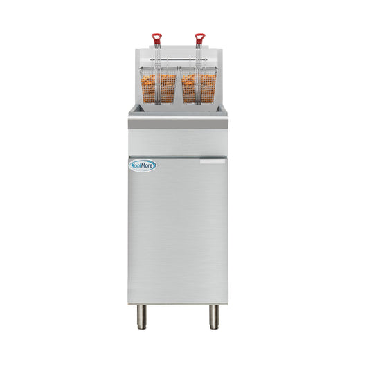 KoolMore 50 lb. Floor Standing Liquid Propane Commercial Deep Fryer with 120,000 BTU in Stainless-Steel, ETL Listed (KM-FDF50-LP)