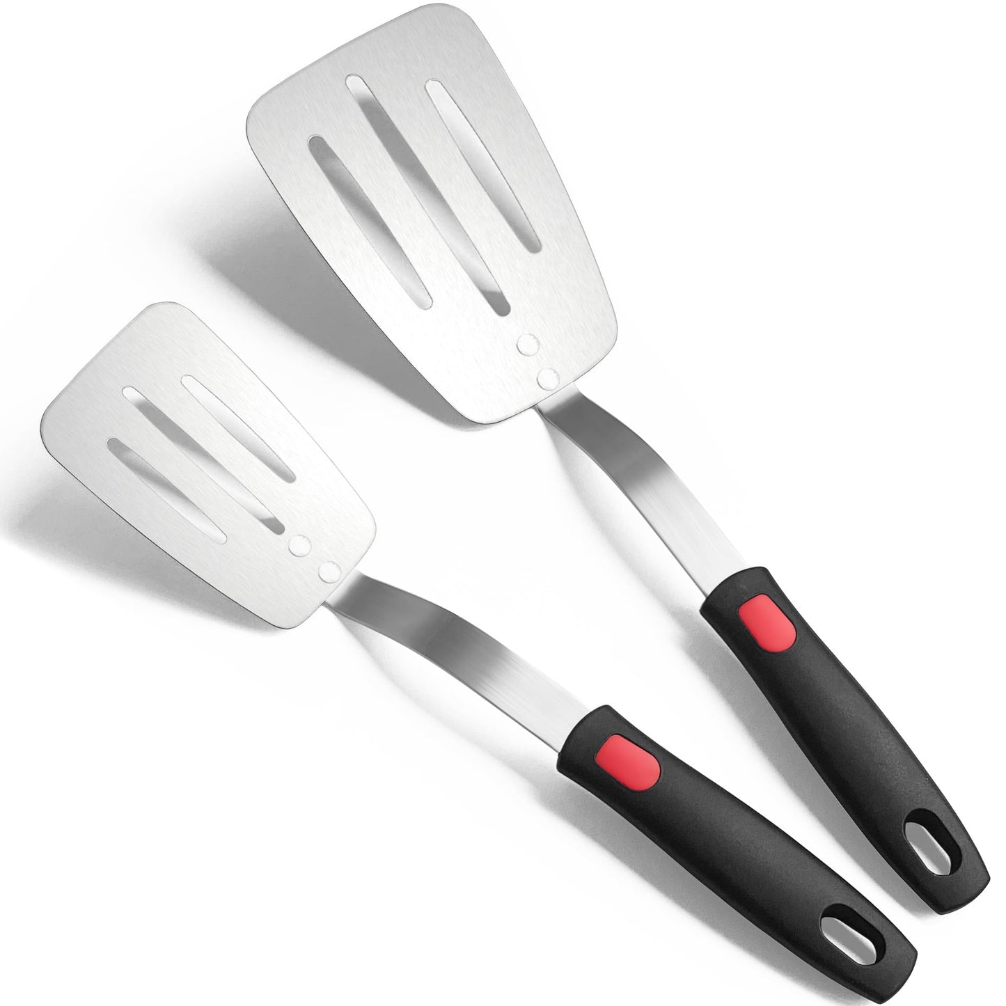Stainless Steel Flexible Spatula Slotted Turner, XiaoZu Thin Metal Spatula for Cast Iron Skillet, Thin Blade and Heat Resistant Silicone Handle, Great for Egg, Cookie, Meat, Crep, Medium + Large