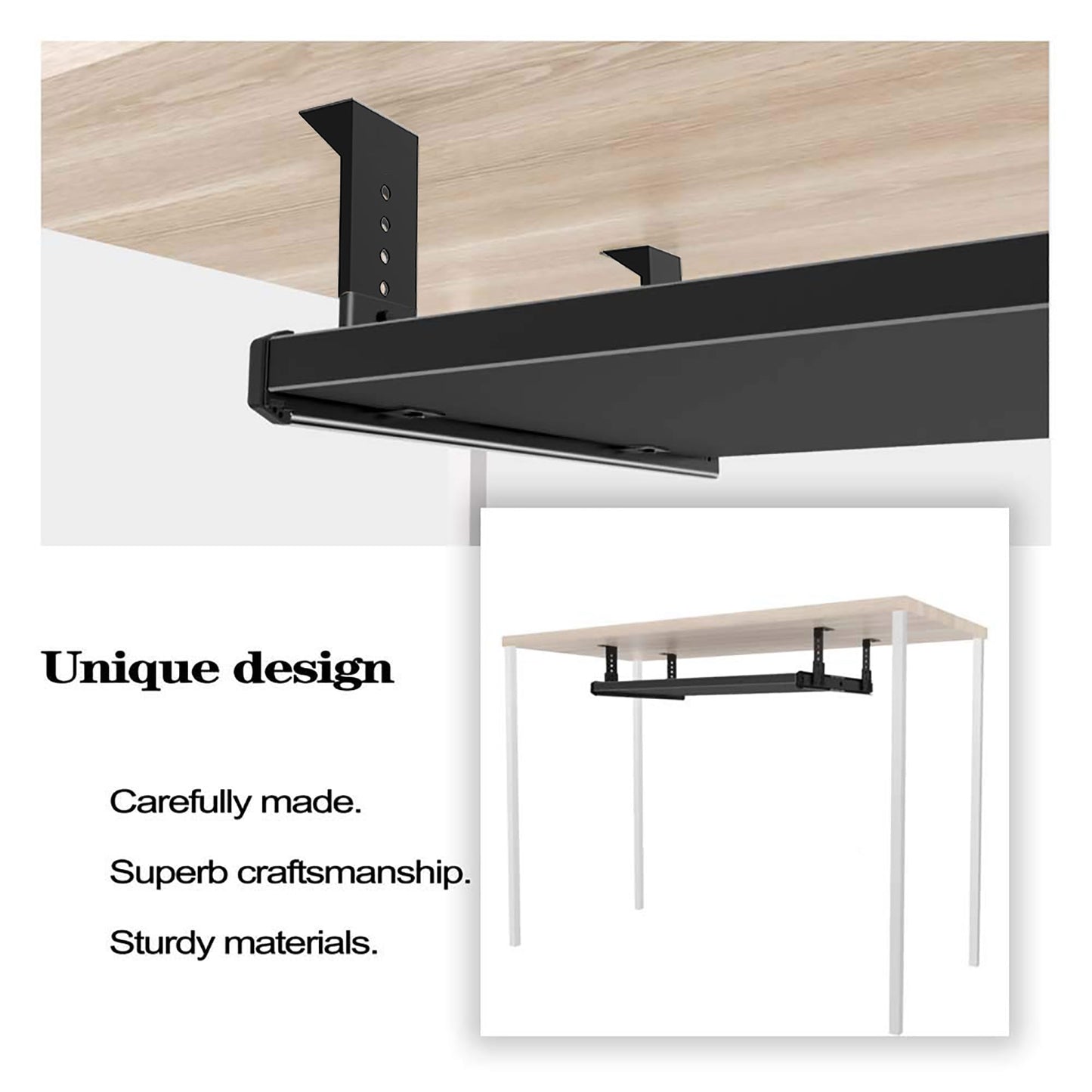 FRMSAET Heavy Duty 12/14/16/18 inches Thickness Steel Construction Ball Bearing Keyboard Slides Keyboard Drawer Slides Tray Accessories Cabinet Furniture Hardware Rails (16 inches, Black)
