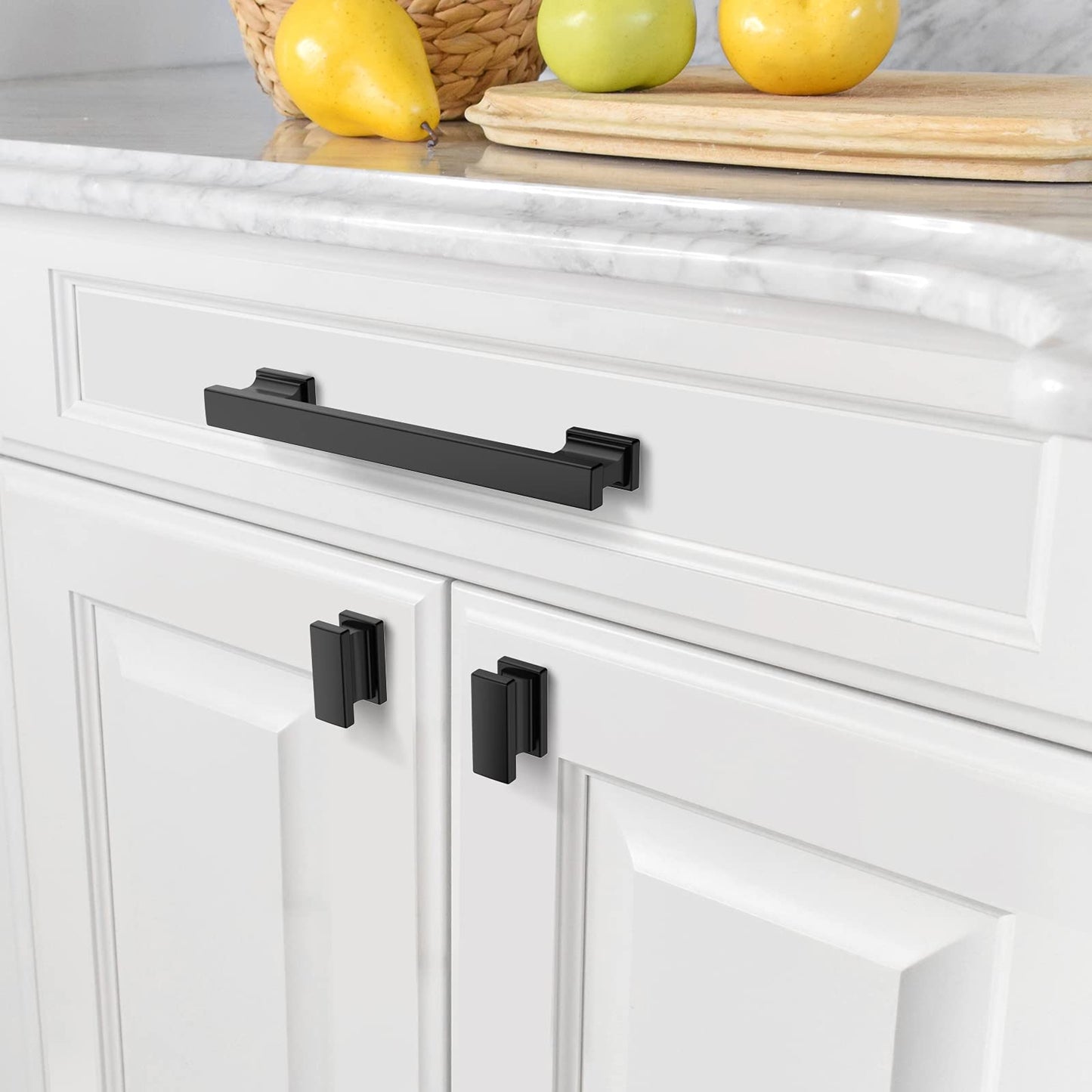 Amerdeco 20 Pack Matte Black Cabinet Knobs 1.46 Inch(37mm) Single Hole Cabinet Handles Rectangle Dresser Knobs Drawer Knobs and Pulls for Bathroom Cabinets