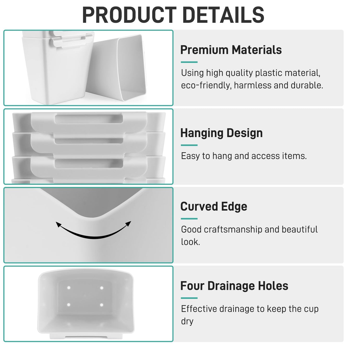 LEZIOA 5 Pack Hanging Cup Holders, Multipurpose Rolling Cart Accessories Utility Cart Accessories For Art Craft Supplies, Space Saving Hanging Storage Basket Pencil Holder Makeup Organizers (White)