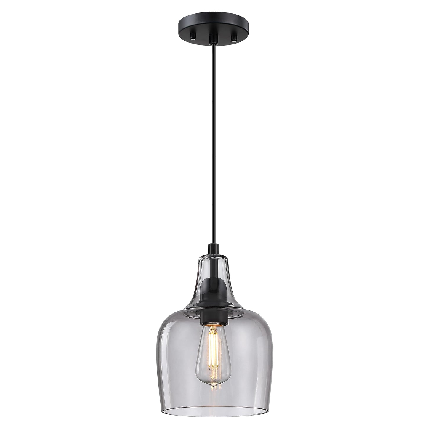 Dolaimy House Hanging Indoor Pendant Ceiling Light Modern Farmhouse Kitchen Island 6.1" Clear Grey Glass Fixture for Dinning Over Sink Bedside(3 Pack Black)