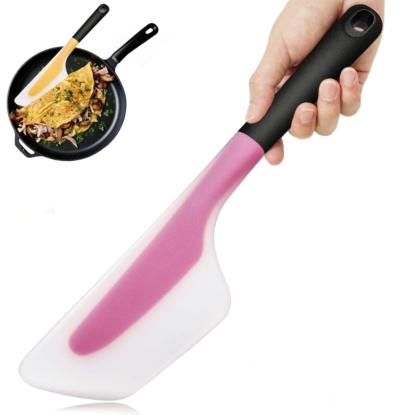 Bigwinyep Omelette Spatula, Silicone Spatula Flip and Fold Omelette Turner for Kitchen Omelet Pancake Crepes,Pink