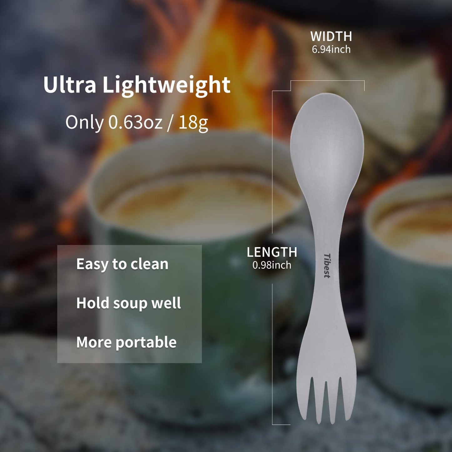 Tibest 2 in 1 Titanium Spoon and Fork Combo Backpacking Utensils Lightweight Eco-Friendly Spork for Camping Backpacking Hiking Travel etc (2 Pack)