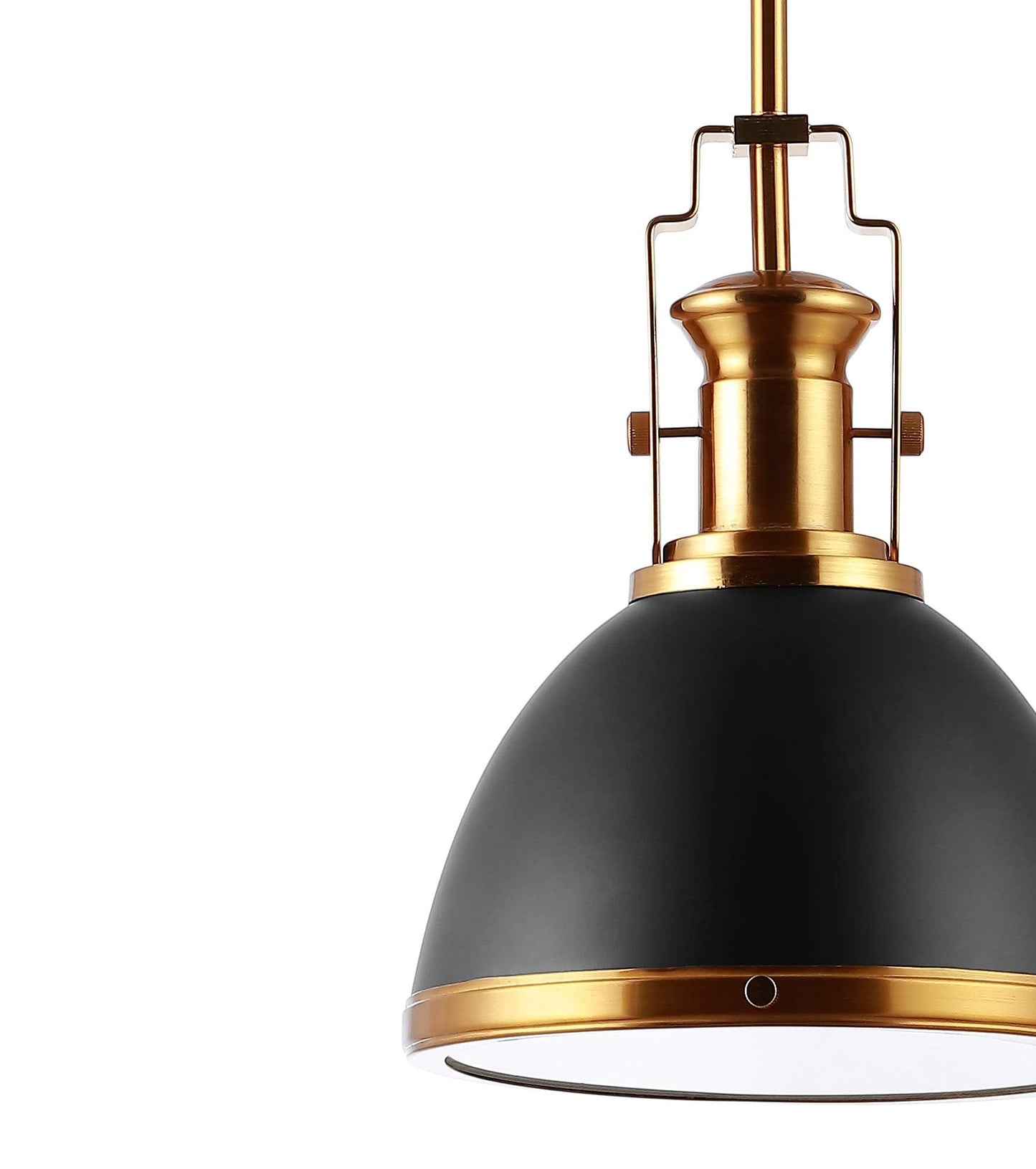 JONATHAN Y 10" Black/Brass Gold Modern Industrial Iron LED Dome Pendant Light, Adjustable Hanging Fixture for Kitchen Island or Entryway, Black Metal Shade, LED Bulb Included JYL9535A