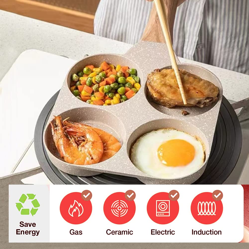 MIUGO Four-Cup Fried Egg Pan, Medical Stone Non-Stick Frying Pan for Breakfast,Divided Egg Omelet Pans Suitable for Gas Stove and Induction Cooker (3-inch eggs)