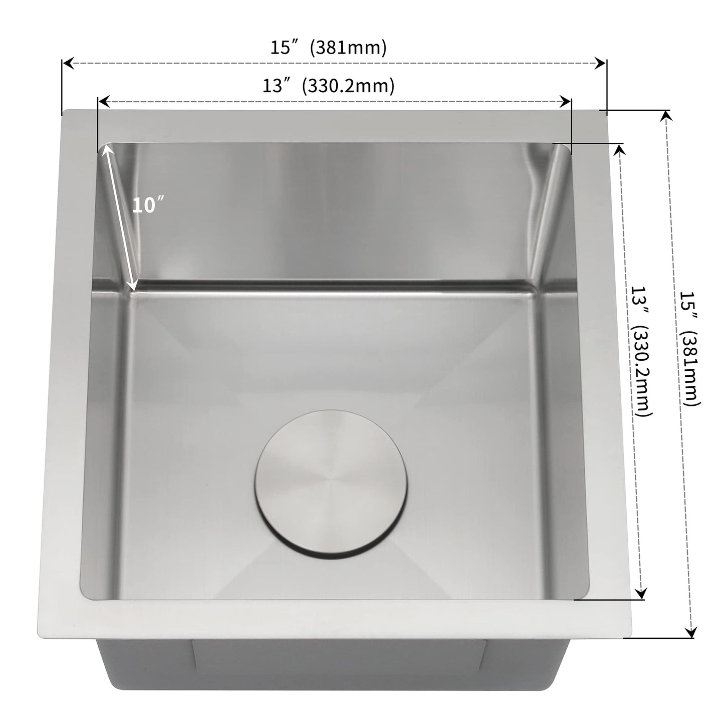 LQS Oval Stainless Steel RV Sink, Small Bathroom Kitchen Sink, 5.12" Depth, RV Kitchen Bar Sinks with Sinks Drain Assembly (Stainless Steel, 15" x 15" x 10")