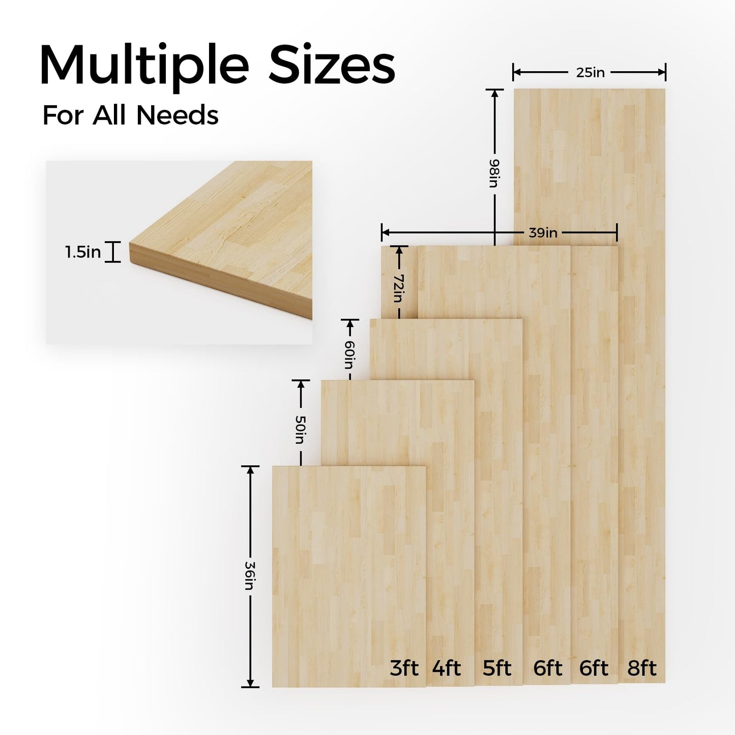 Unfinished Birch Butcher Block Countertop - Solid Wood Cutting Board for Kitchen Island, DIY Desk & Washer Dryer Top, Customizable Surface, 72" x 25" x 1.5" Thick