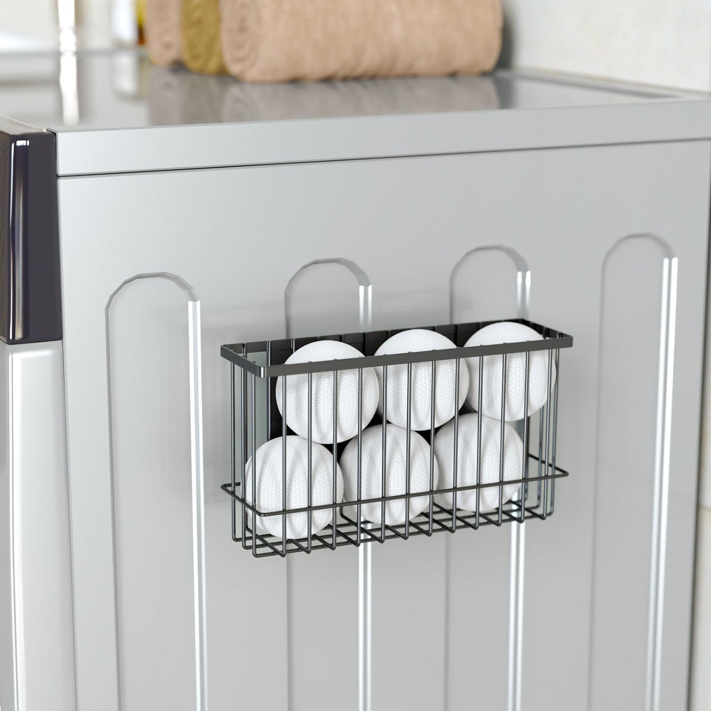 NiHome Magnetic Metal Basket Organizers, Dryer Ball Holder, 2PCS Medium & Small, Versatile Storage for Kitchen & Office Holds Up to 14 lbs, Easy Attach to Refrigerator or Any Magnetic Surface(Black)