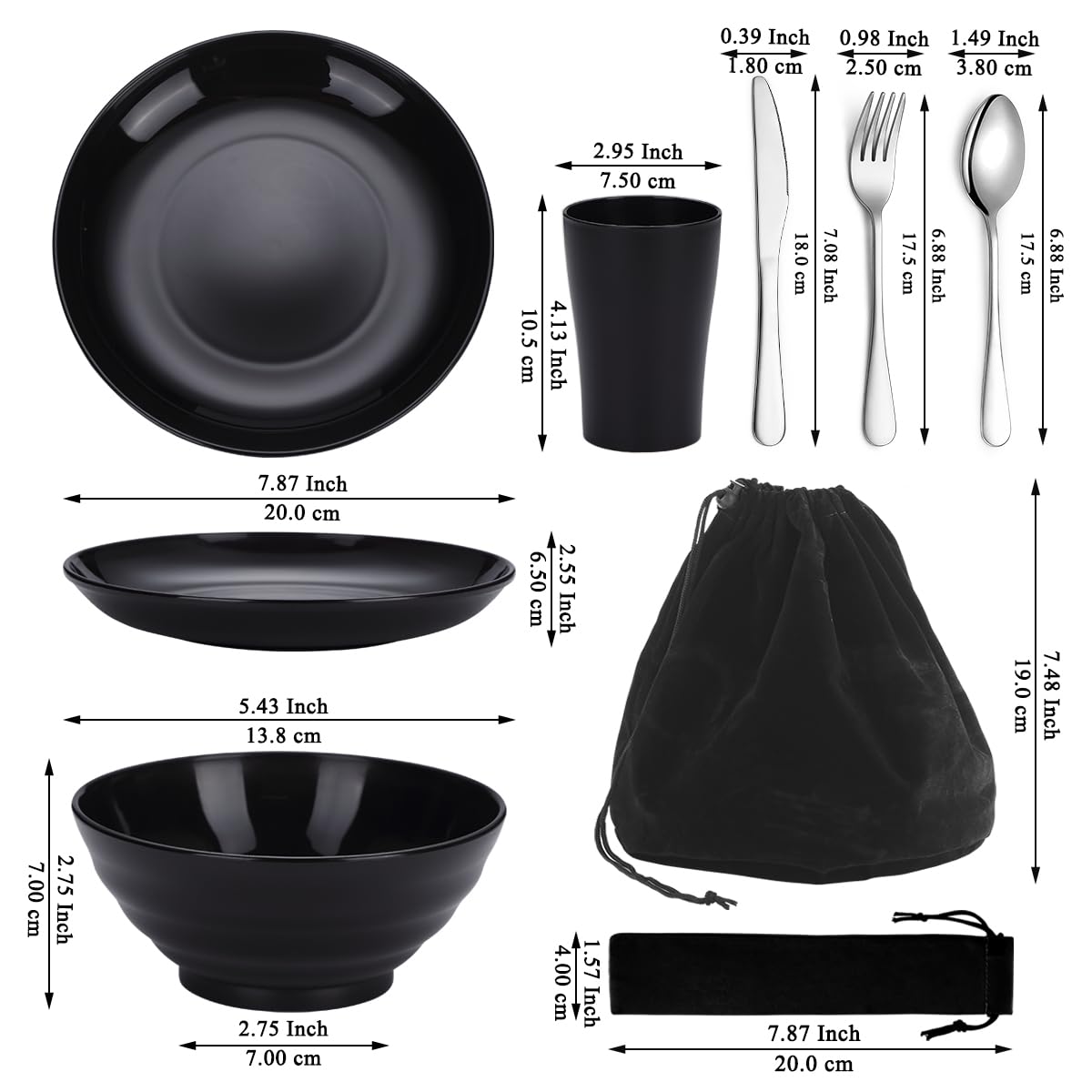 Kyraton Camping Utensils, Portable Travel Silverware Set with Reusable Light Weight Mug, Bowls and Plate, Stainless Steel Cutlery Set, Camping Mess Kit for 1 Person