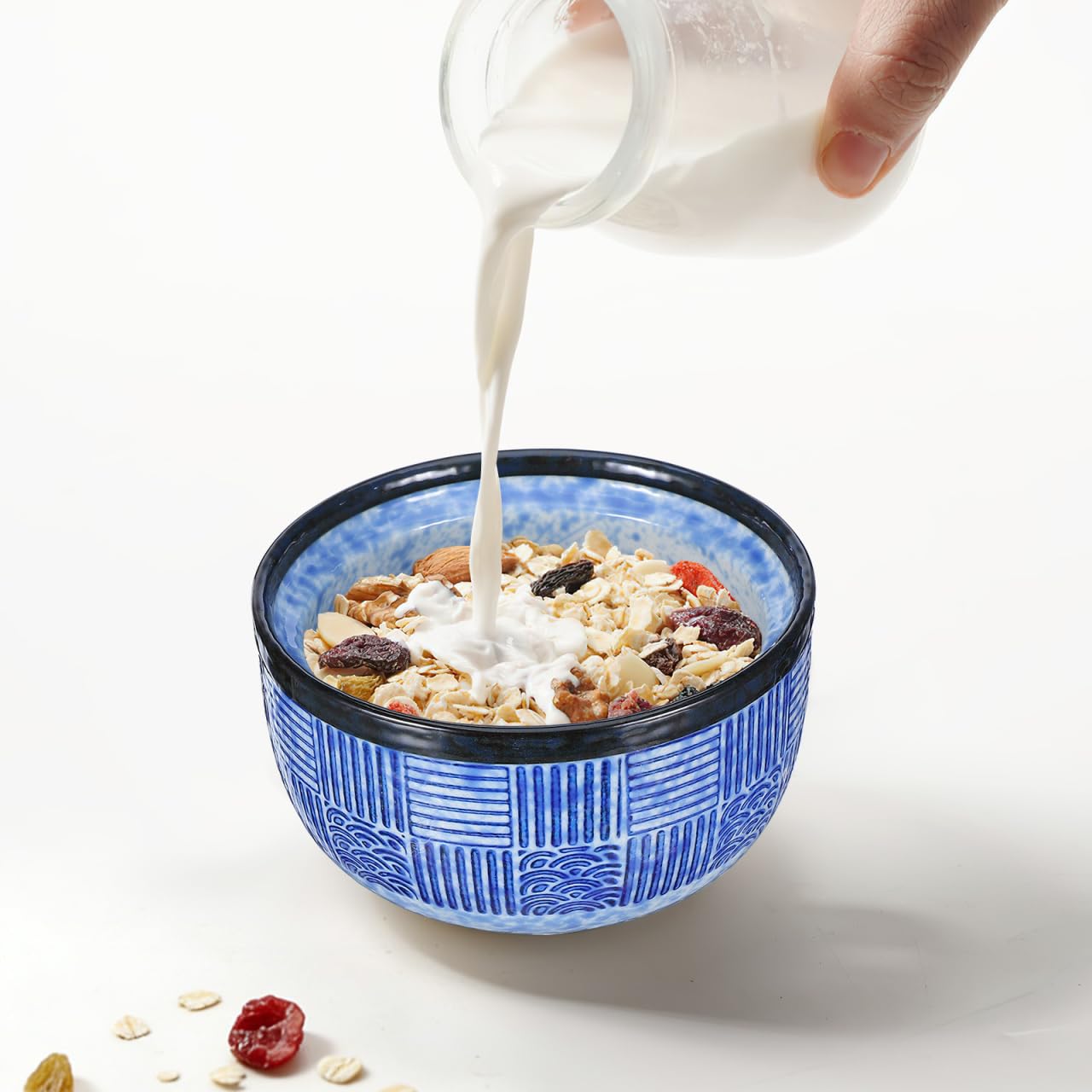Kichvoe Japanese Ceramic Soup Bowl Set with Lid & Spoon, 4"/8.45oz Miso/Ramen Bowl for Noodles, Rice, Family Dinners & Home Kitchen Dinnerware