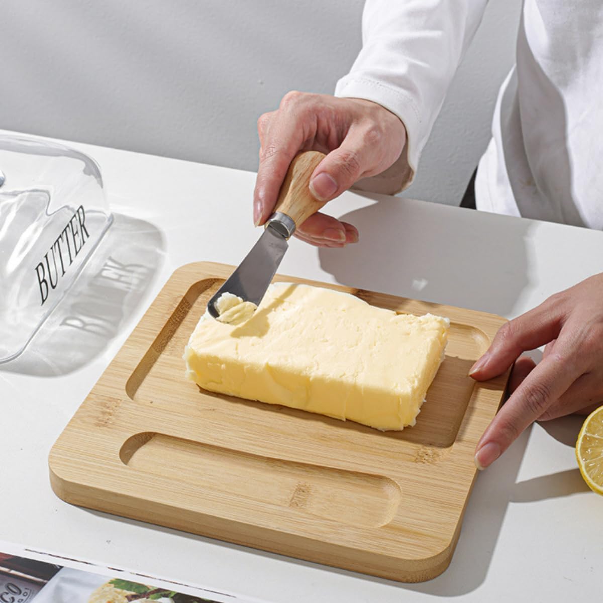 New Butter Tray with Lid Cheese and Dessert Serving Platter Bread Board for Kitchen Storage and Elegant Presentation (Log color(Tray+Cover+Knife))