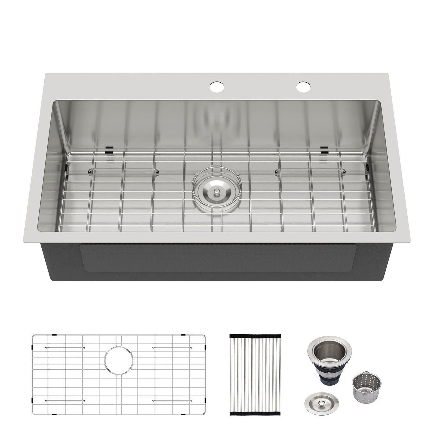 Logmey 33 Drop In Kitchen Sink - 33x19 Inches Stainless Steel Drop-in Kitchen Sinks 16 Gauge Round Corner Topmount Sink Overmount Single Bowl Kitchen Sinks
