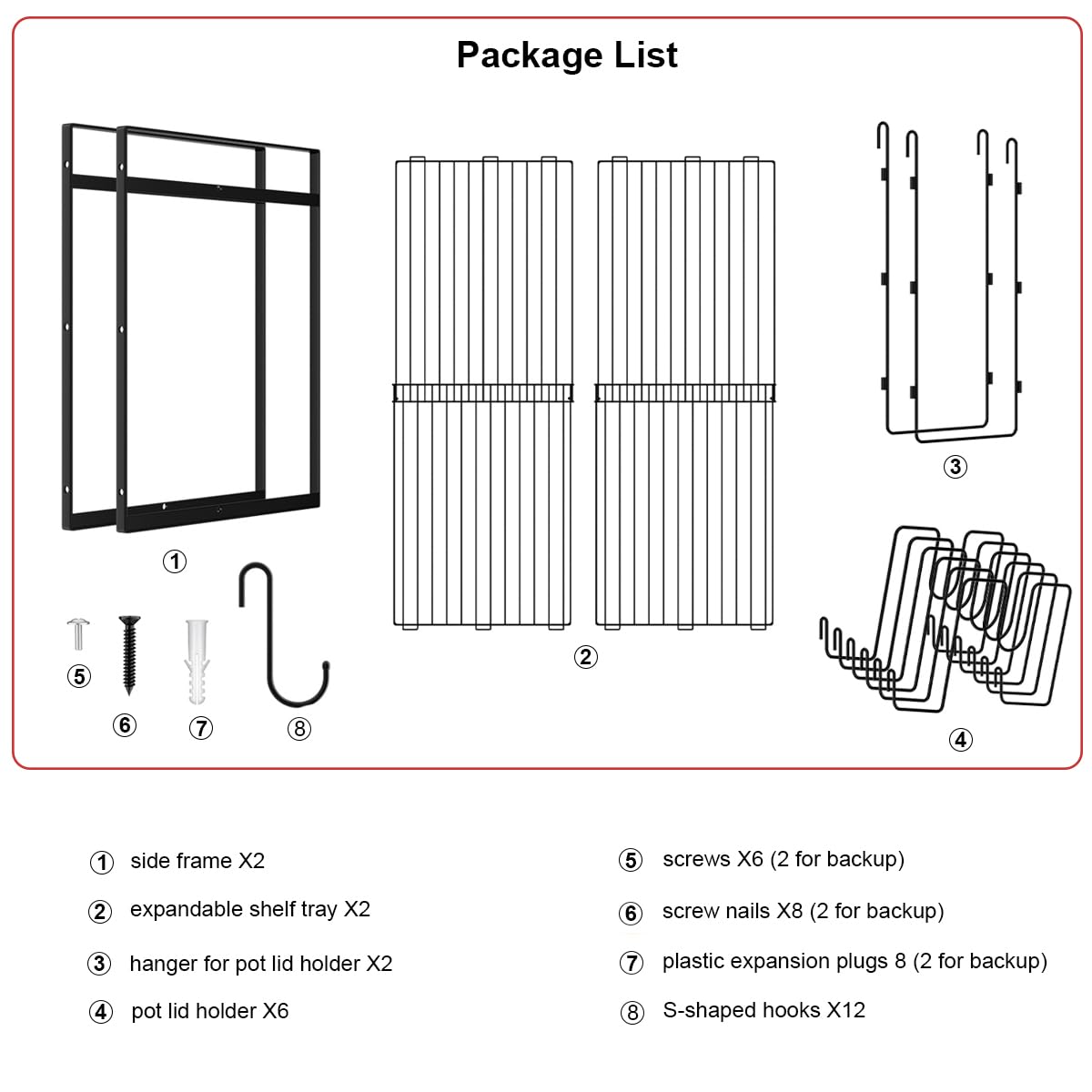Homics 31 Inch Pot Rack Wall Mounted, 2-Tier Hanging Pots and Pans Organizer Expandable Heavy Duty Kitchen Shelves with 6 Pot Lid Holders and 12 Hooks for Kitchen Cookware Utensils Storage