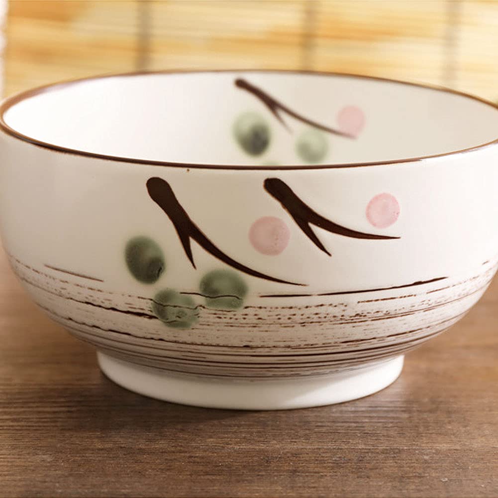 WHJY White Ceramic Bowl with Lid, Spoon, Chopsticks for Soup, Rice, Noodles. Japanese Traditional Style Tableware.