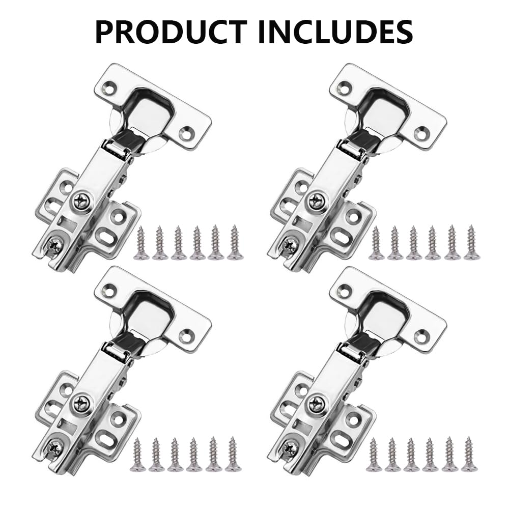 4 Pack 2 Pair Kitchen Cabinet Door Hinges, 105 Degree Soft Close Adjustable Concealed Cabinet Furniture Hinges, Full Overlay Cabinet Door Hinges with Mounting Screws