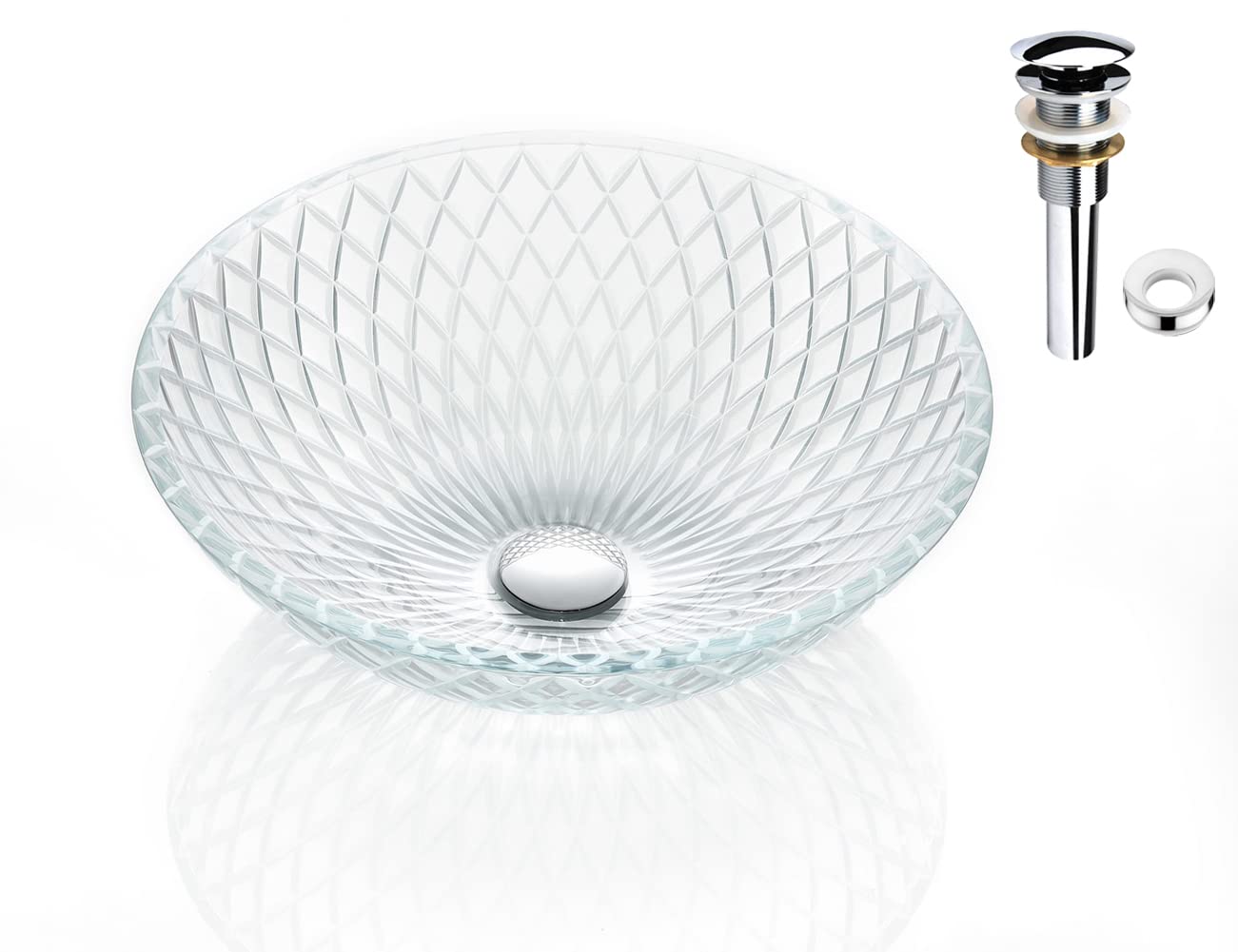 Fanwin Star Tempered Deco Glass Luxuryhome Bathroom Sink in Crystal engraving Elegant | Top Mount Basin | Vanity Countertop Sink Bowl with Pop Up Drain |Surface Finish Glossy | FW-LA659