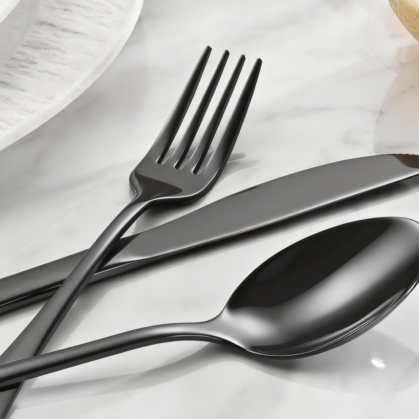 ERVILO 60 Piece Black Silverware Set - Service for 20, Stainless Steel Flatware Cutlery Set Include Knives Spoons Forks, Black Bulk Silverware for Wedding, Restaurant, Home, Dishwasher Safe