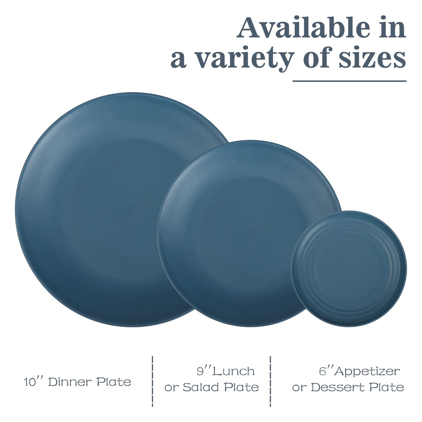 BUSOKIP Wheat Straw Dishes Set 40 PCS, Unbreakable Dinnerware Set of 8 - Dinner Plates, Cereal Bowls, Water Cup, Lightweight, Reusable, Microwave & Dishwasher Safe Bowls for Kitchen and Outdoor - Blue