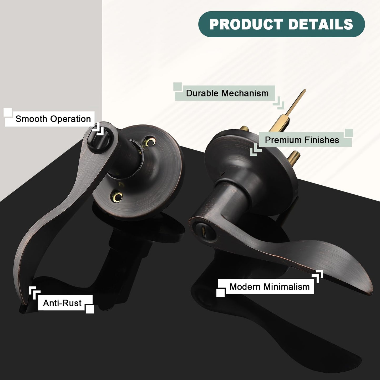 GOBEKOR 4 Pack Privacy Door Levers - Oil Rubbed Bronze Keyless Handles for Bedroom and Bathroom - Bronze Wave Interior Handle With Lock