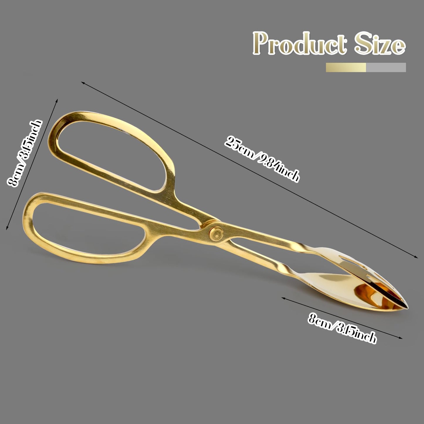 Salad Tongs for Serving 2 Pack, Gold & Silver Stainless Steel Scissor-Style Food Tongs, Heavy Duty Kitchen Serving Tongs for Buffet, Salad, Cake, Bread, Party & Picnic