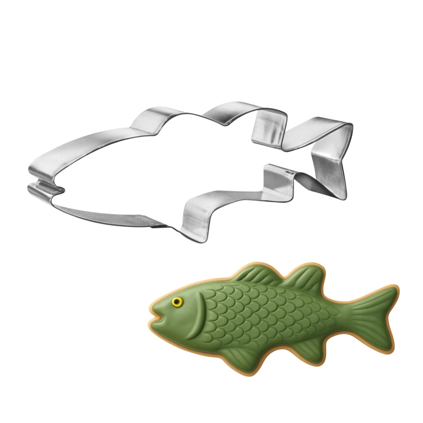 Foose Store Bass Fish Cookie Cutter 5.5 Inch –Tin Plated Steel Cookie Cutters – Bass Fish Cookie Mold