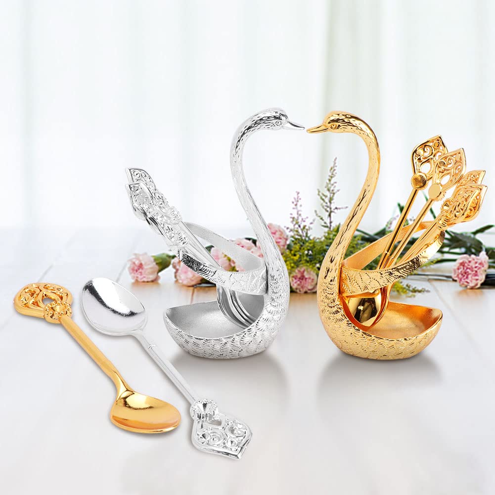 Coffee Spoon Set with Holder,4.1'' Mini Dessert Spoons Set,Espresso Spoons Set,Elegant and Charming Decorative Coffee Spoon Organizer Serving Kit for Fruit,Stirring,Mixing,Sugar,Ice Cream,Cake(Silver)