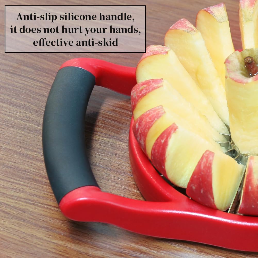 Newness 5.12 Inch Extra Large Apple Slicer, 16-Slices Heavy Duty Apple Cutter, Durable Apple Corer, Stainless Steel Apple Slicer and Corer - for Apple, Potato, Onion and More, Red
