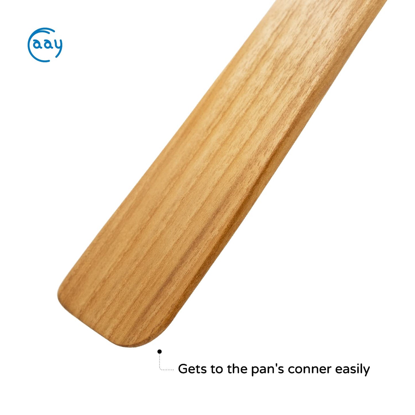 FAAY 13" Flat Wooden Spatula for Cast Iron, Egg Flipper, Pan Scraper, Handcraft from High Moist Resistance Golden Teak for Non Stick Cookware (13")