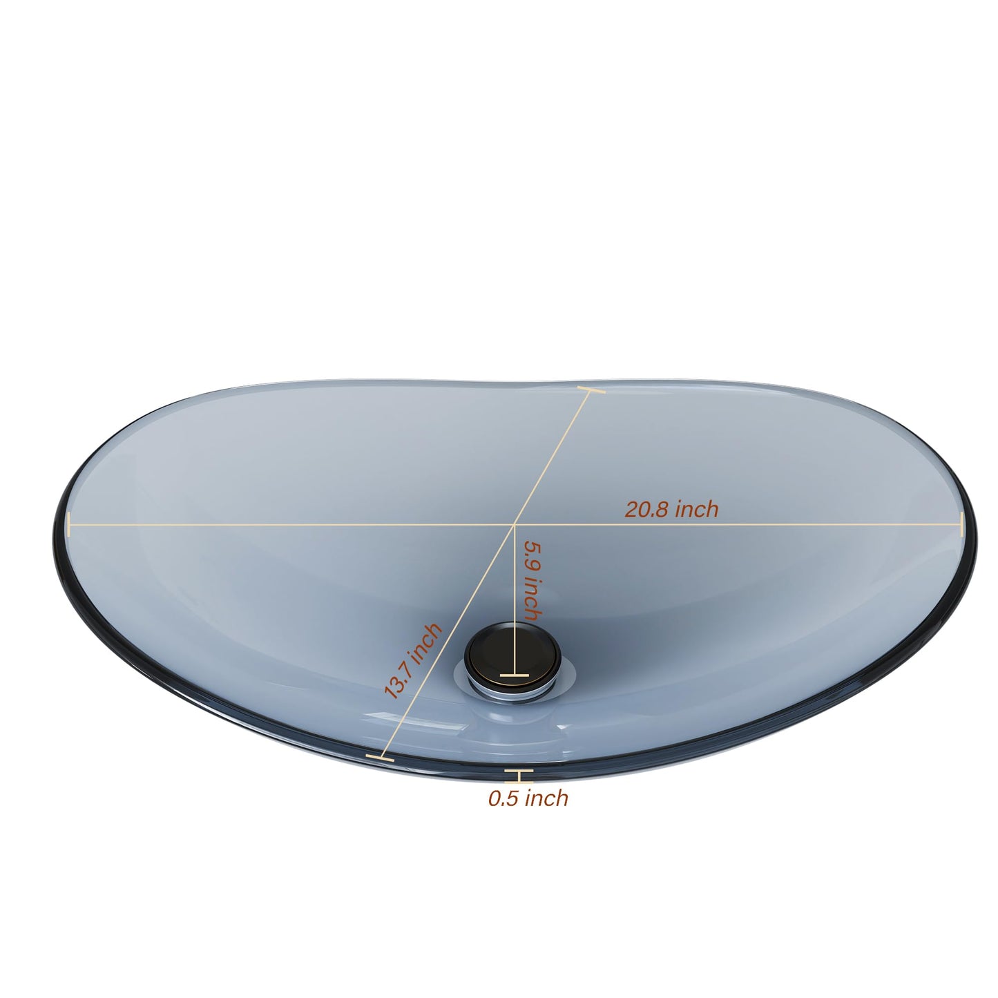 YIMAI Ingenuity Vessel Sink Bathroom Sinks Tempered Glass Art Basin 20.8"x13.7" Oval Bowl Above Counter with Faucet and Pop-Up Drain Combo, Oval Clear Grey,Modern Countertop Bowl Sink